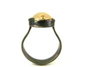 Black Silver 14K Gold Peach Agate Ring - Peaches