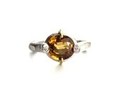 Brown Zircon Silver Gold Diamond Ring - Amber Queen