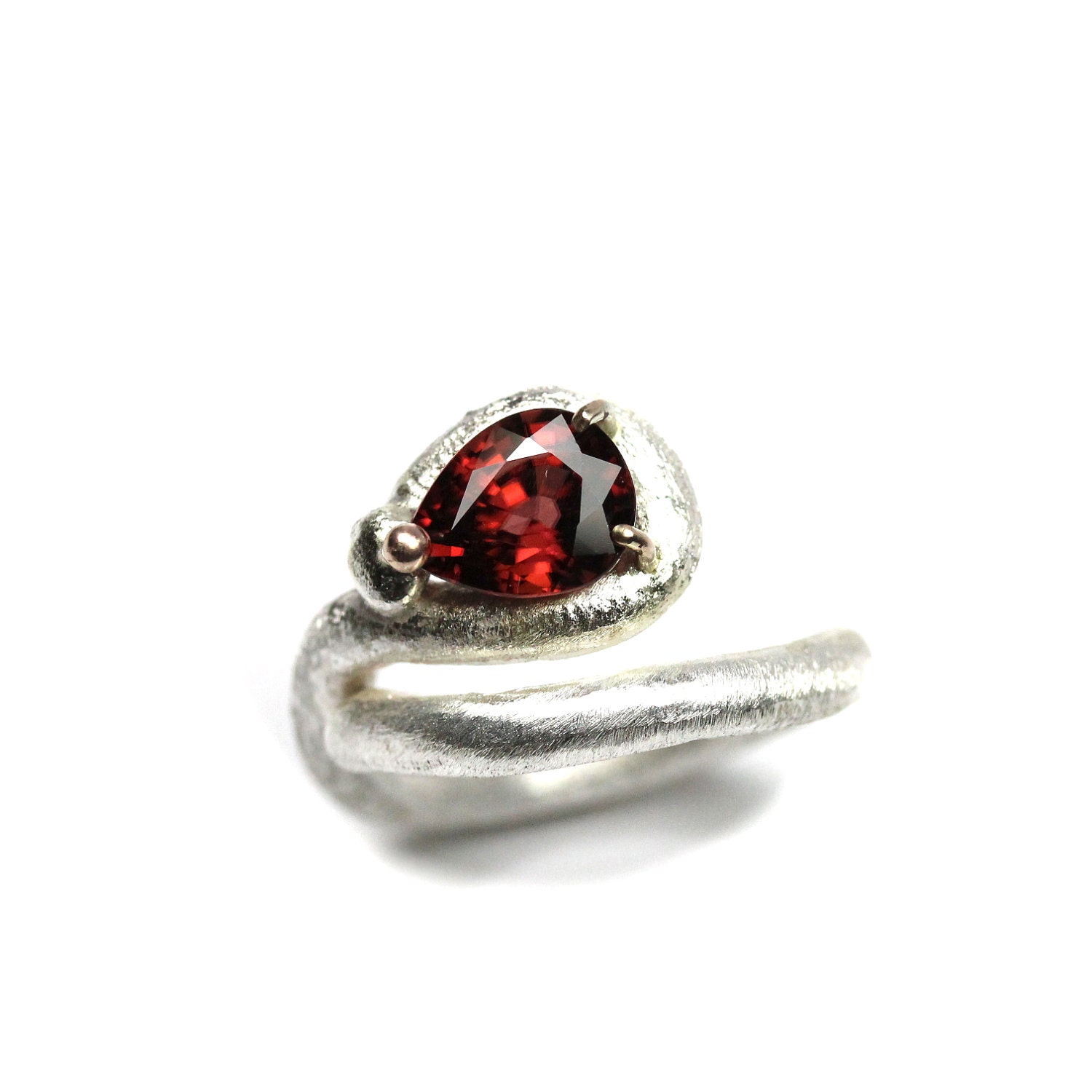 Dark Red Zircon Om Symbol Silver Ring - Tamil Om