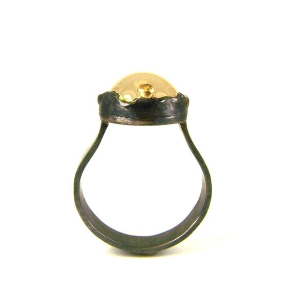 Black Silver 14K Gold Peach Agate Ring - Peaches