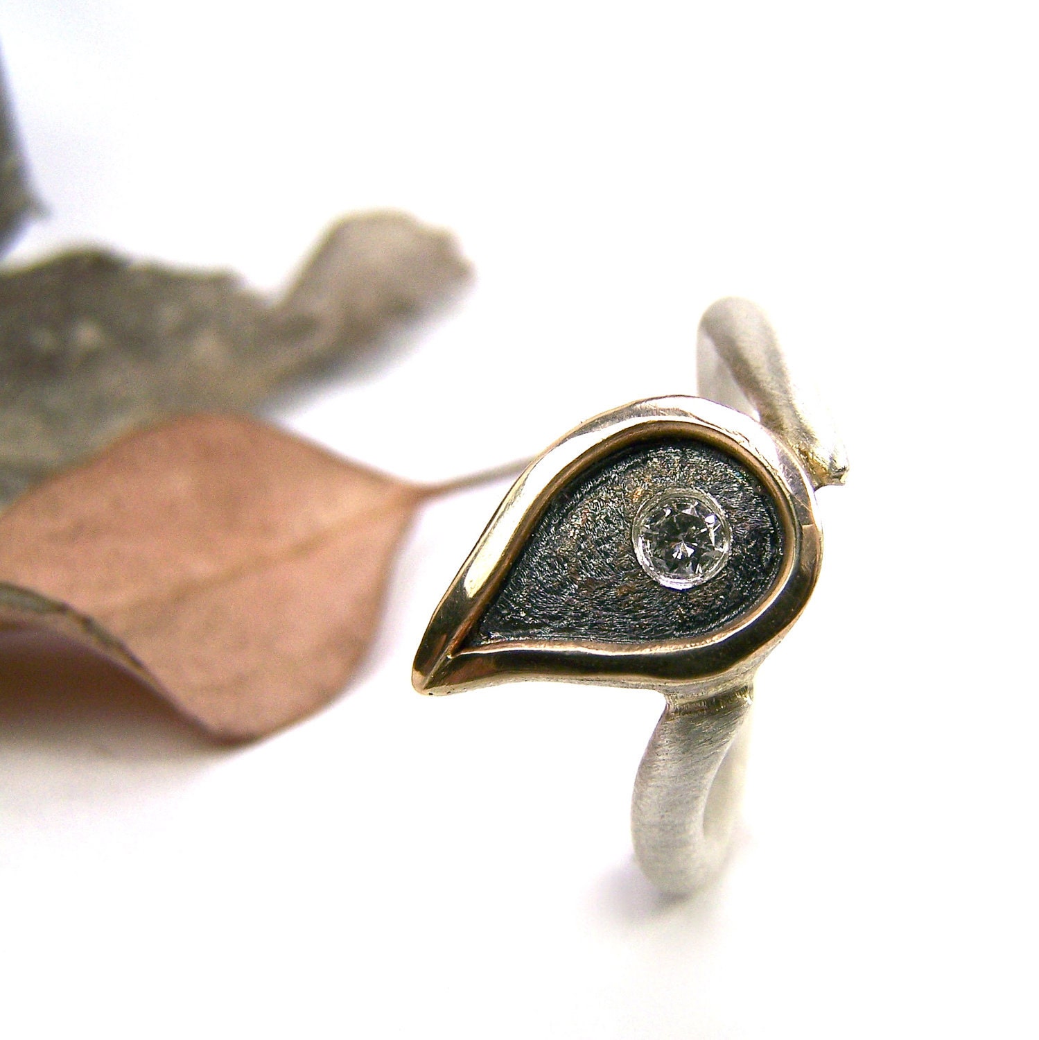 Modern Silver Gold Diamond Drop Ring - Brilliant Drop