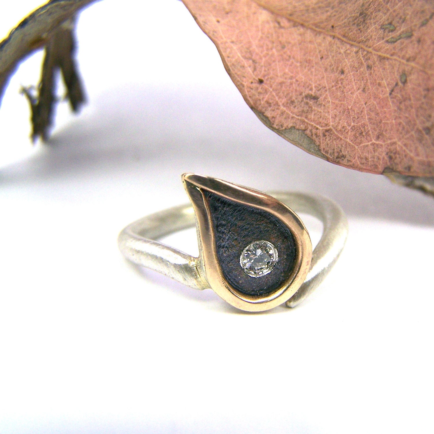 Modern Silver Gold Diamond Drop Ring - Brilliant Drop