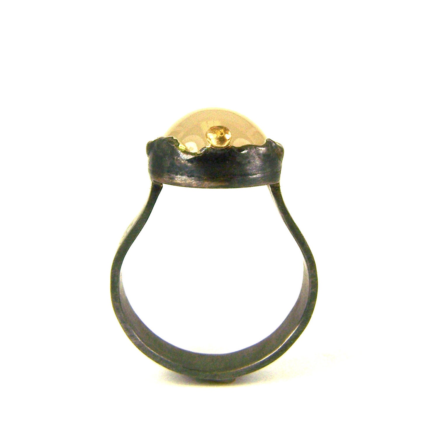 Black Silver 14K Gold Peach Agate Ring - Peaches