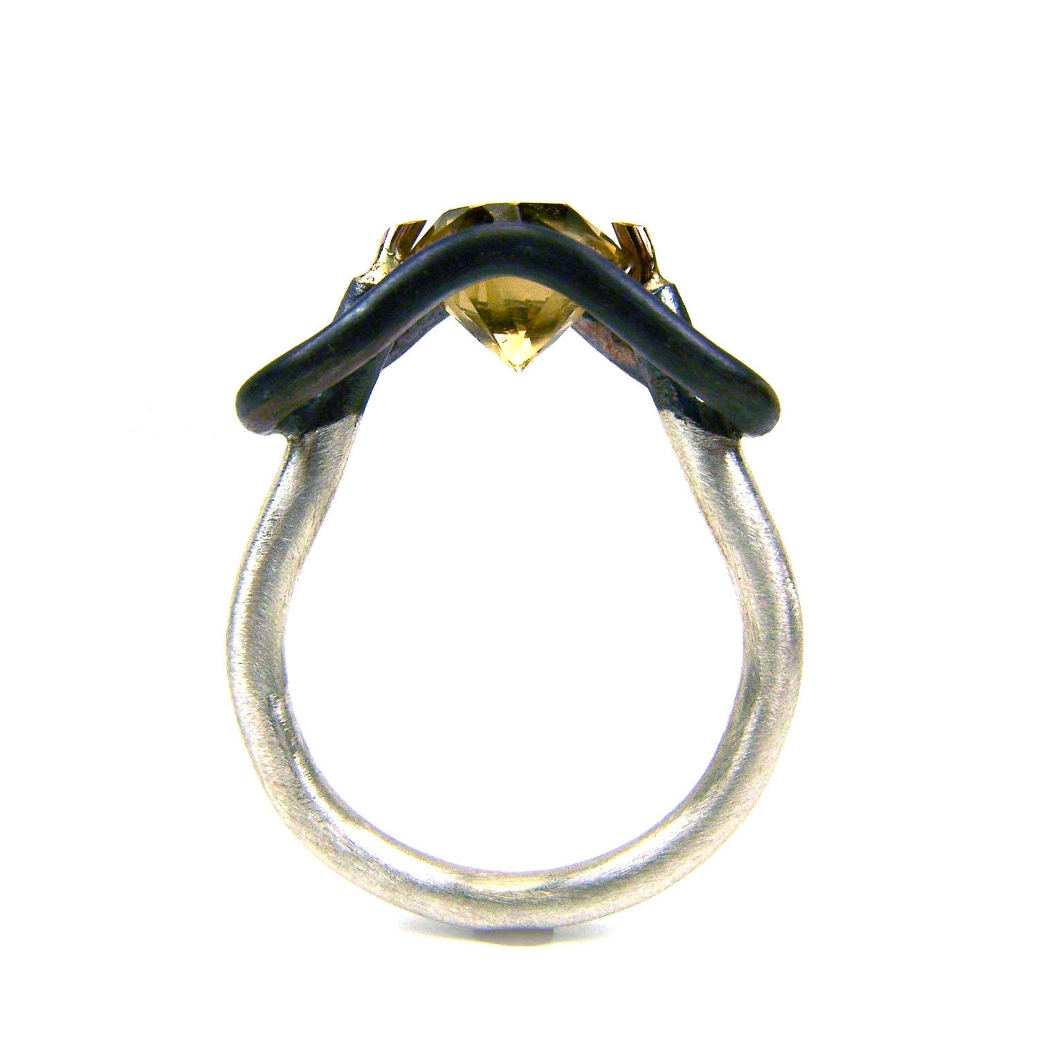 Silver 10K Gold Cognac Quartz Ring - Cognac Top