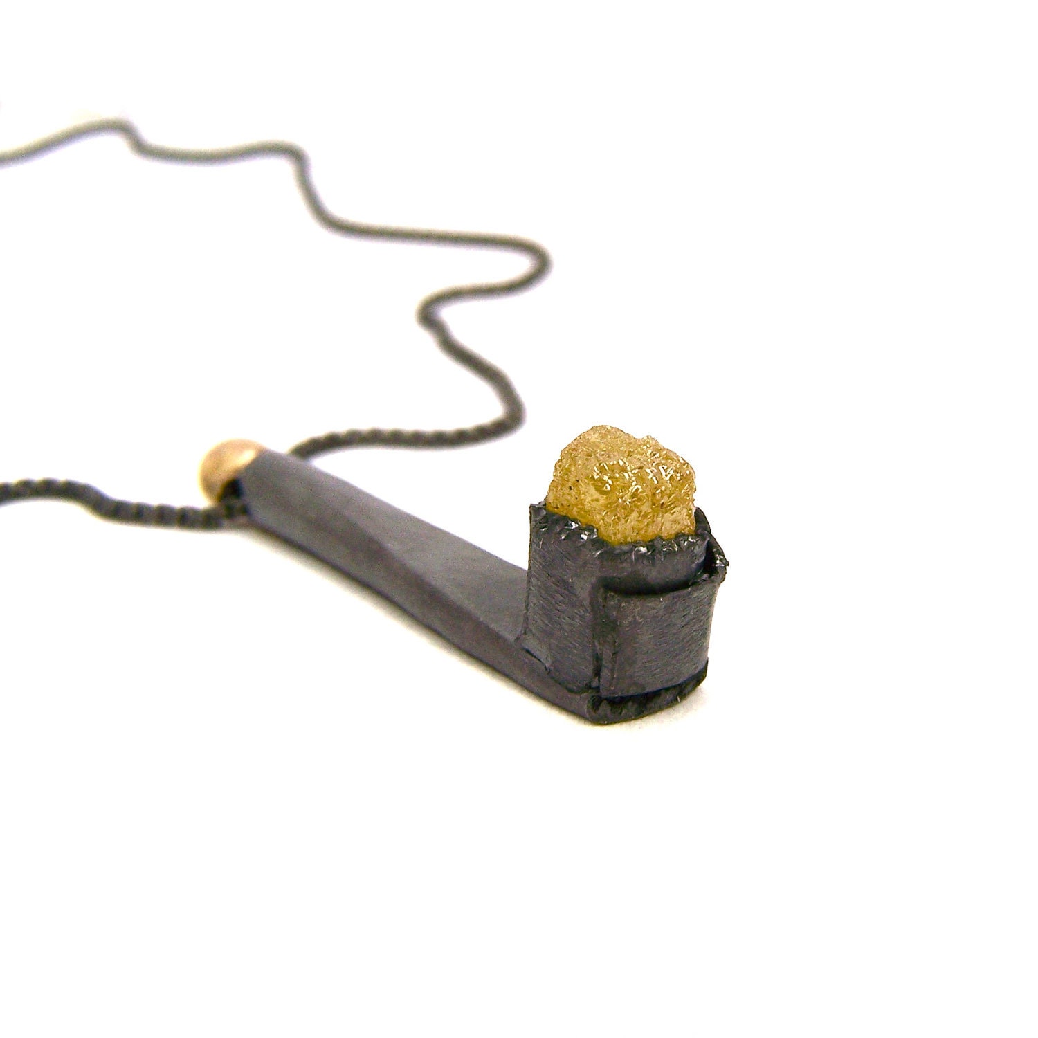 Yellow Diamond Black Silver Necklace - Olympia