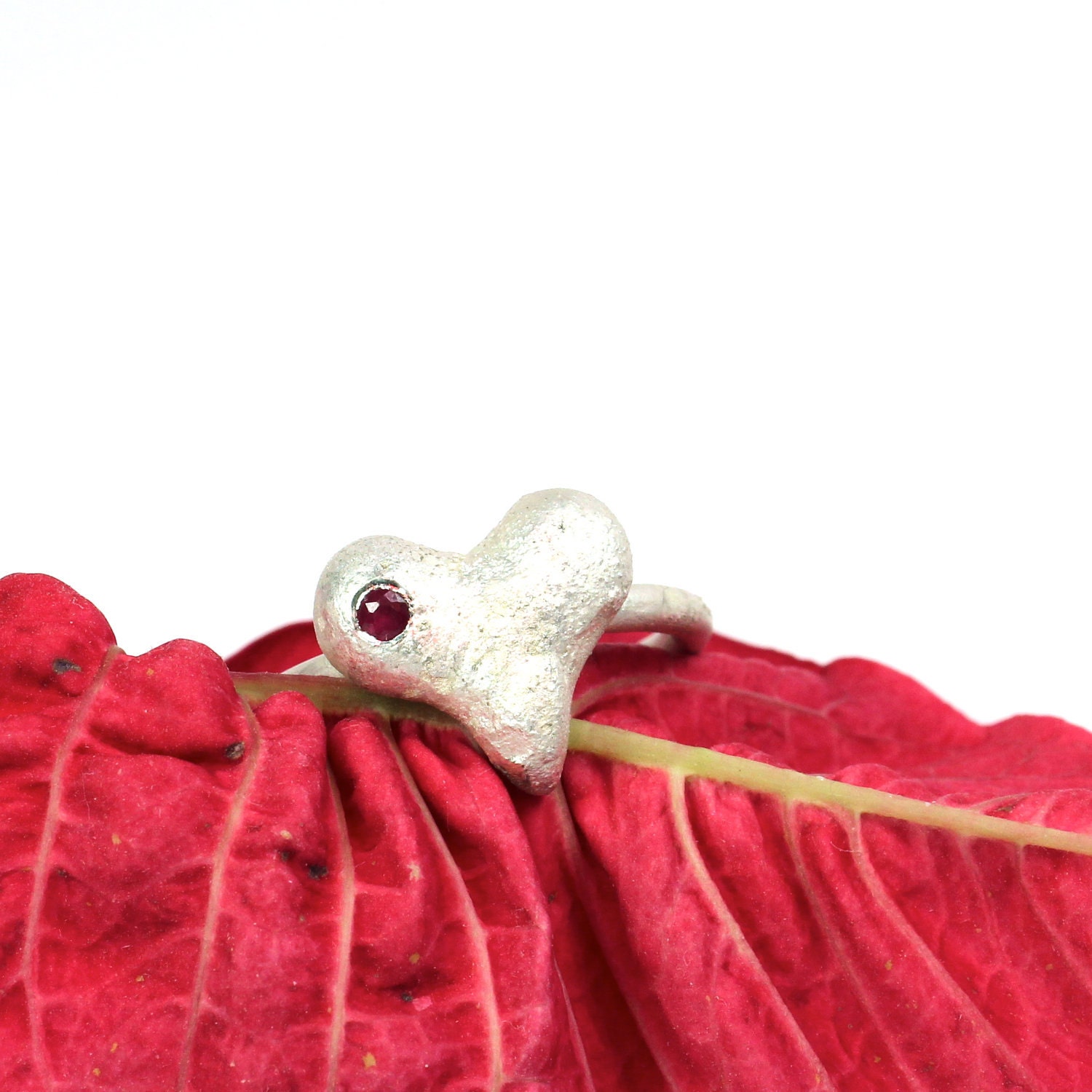 Cute Sterling Silver Ruby Heart Ring - Cheruby