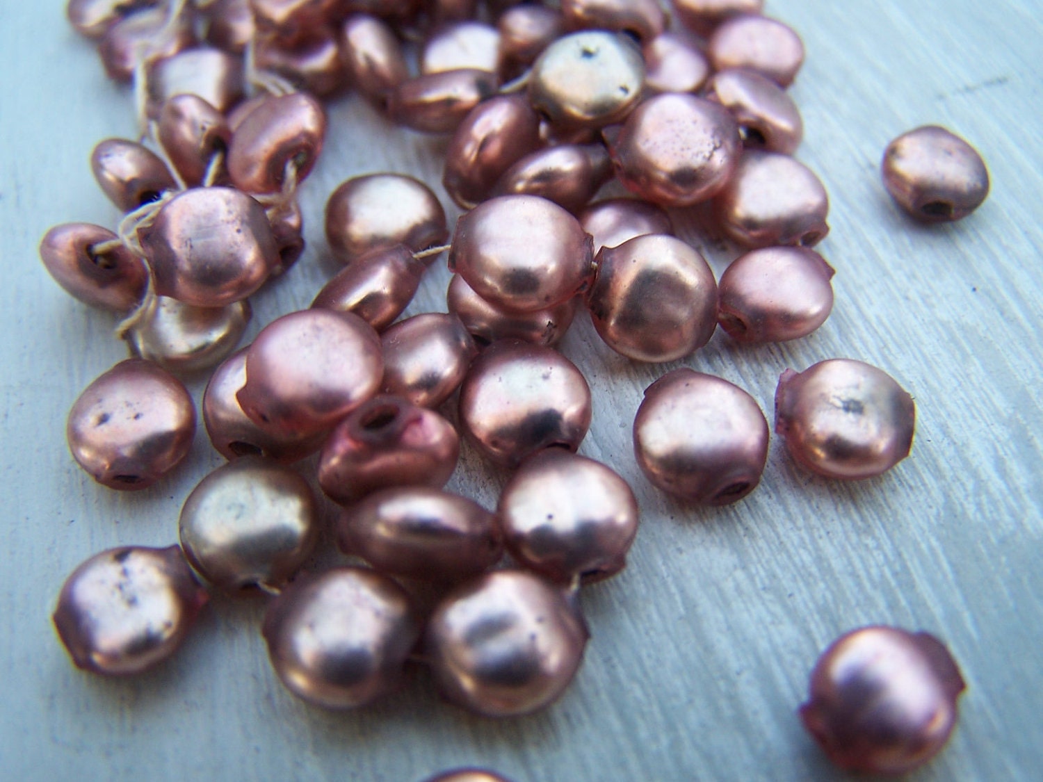 Antique hollow Gas pearls Rose Pink flat coin beads