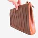 Pleated leather clutch, dark caramel brown genuine leather