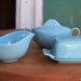Melamine Creamer, Sugar, Butter Dish Set, Turquoise Blue, Mid Century Modern