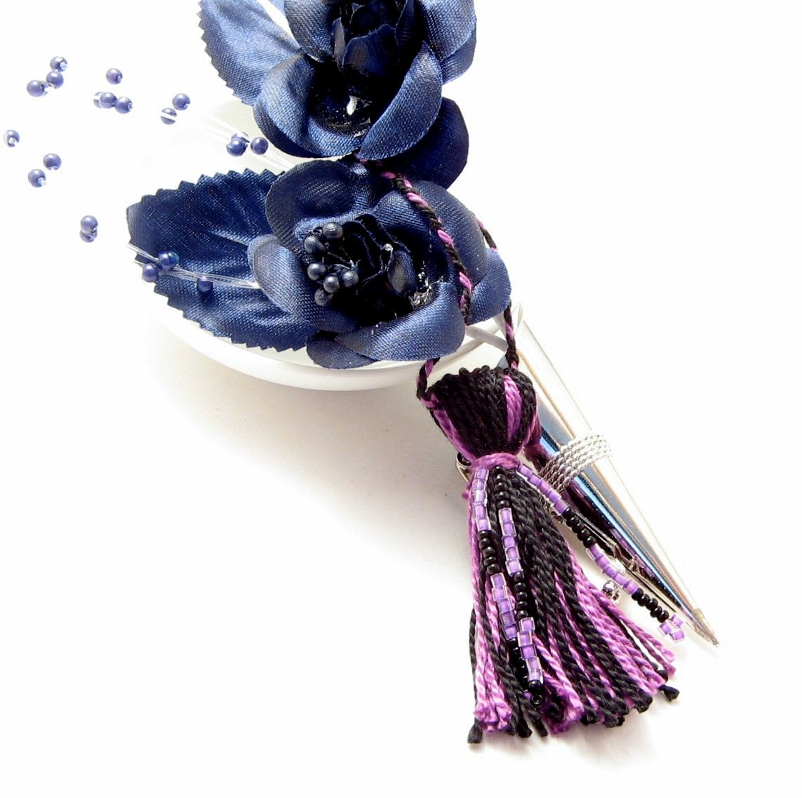 Purple and Black Beaded Wedding Tassel