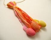 Pink, Yellow, and Orange Easter Egg Beaded Tassel Ornament Decoration