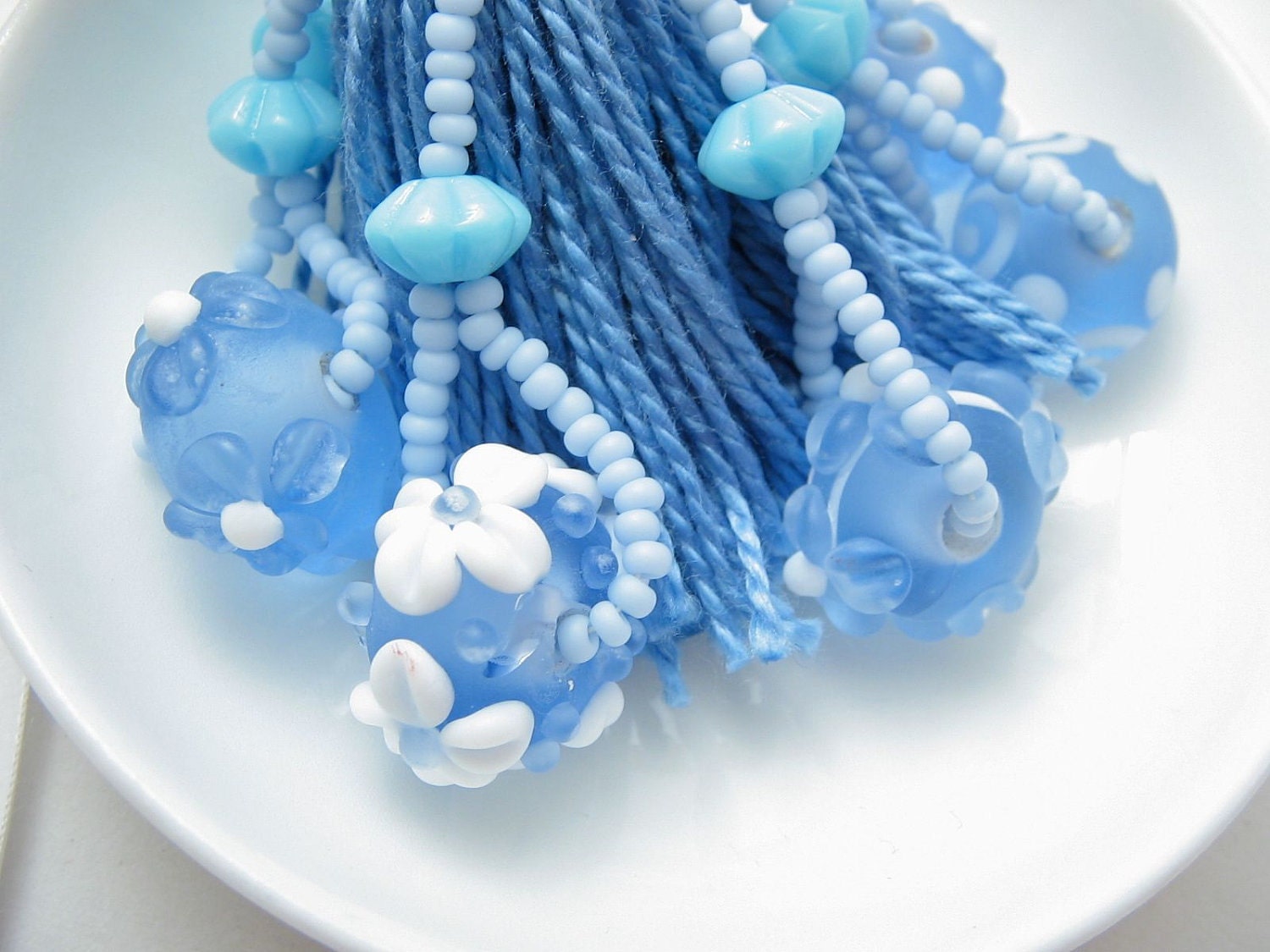 Blue Wedding Beaded Tassel Wristlet Bracelet