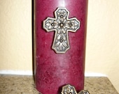 SET of 2 Cross Candle Accent Pins Old World / Tuscan Decor Crosses for Candles