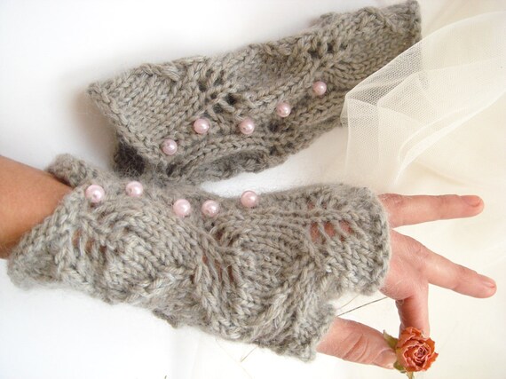 Lace Fingerless Gloves, women armwarmers, knit fingerless mitten gloves