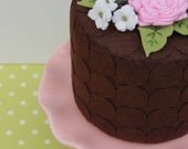 SALE Felt Cake Chocolate Dots And Pink Summer Roses