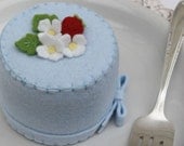 Felt Cake Summer  Blue With Flowers and Strawberries