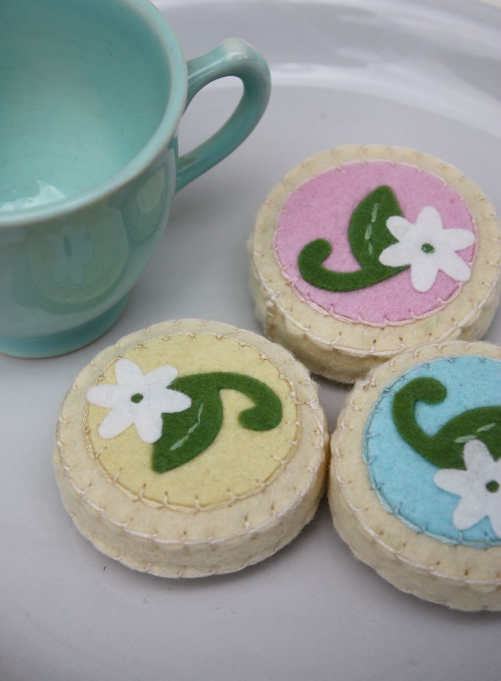 Felt Sugar Cookie Magnet Set Pastel Pink Blue Yellow
