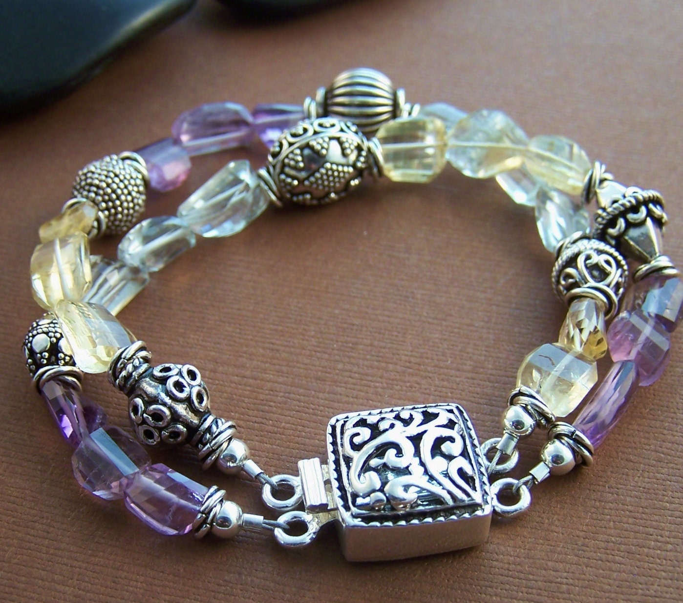 Aquarius Bracelet - Quartz and Sterling Silver Beaded Double Strand Bracelet