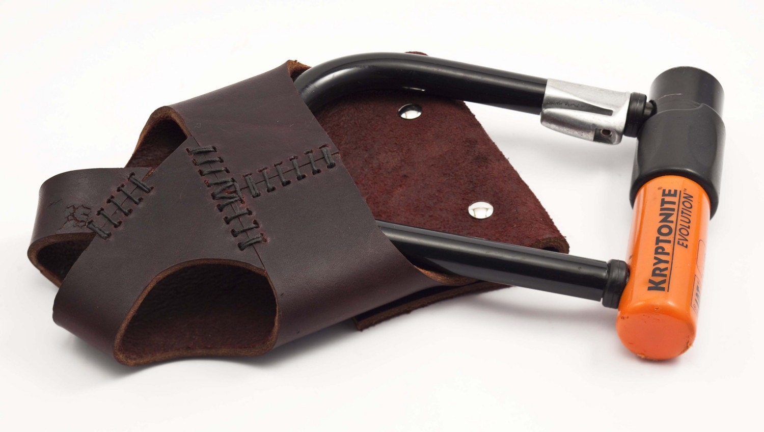 Leather Bike U-Lock Holster - Rack-Mounted