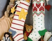 X622 Crochet PATTERN ONLY 2 Christmas Stocking Pattern with Stripes & Hearts