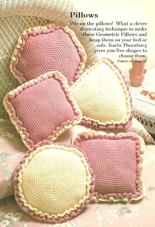 X232 Crochet PATTERN ONLY 5 Pillow Pattern Hexagon, Square, Round, Diamond, Triangle