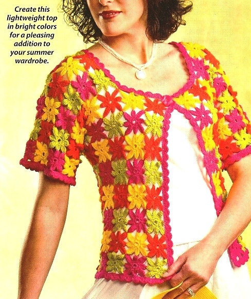 X658 Crochet PATTERN ONLY Citrus Splash Short Sleeve Jacket Pattern