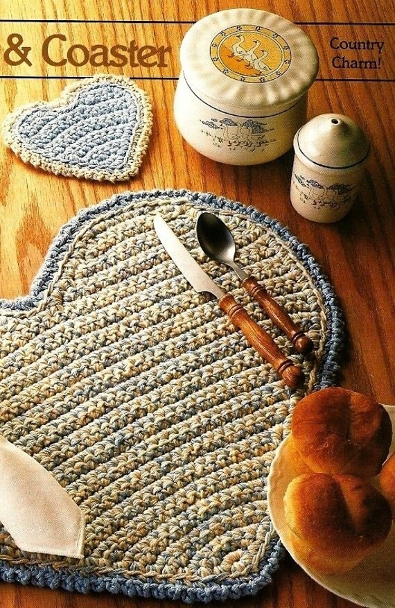 X873 Crochet PATTERN ONLY Heart Placemat & by BeadedBundles
