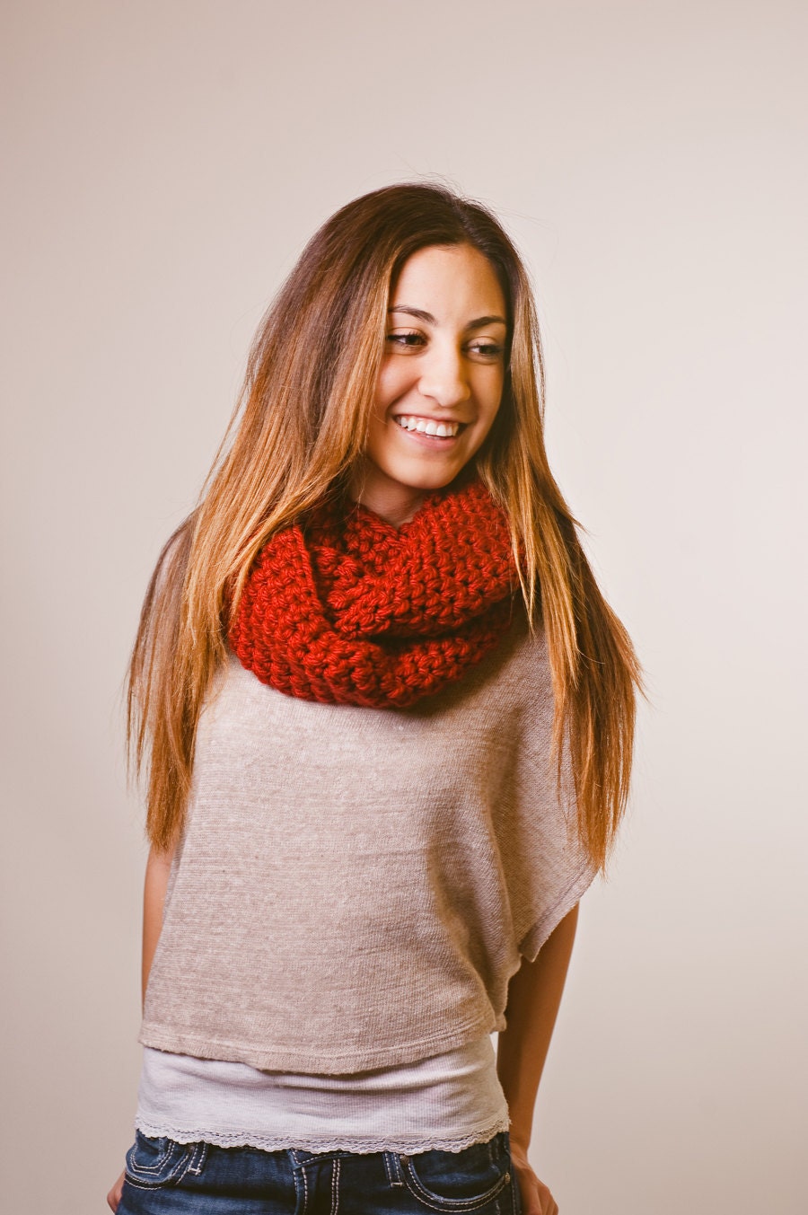 Red infinity scarf, chunky infinity scarf, fall, winter, spring, mothers day, circle scarf, loop scarf