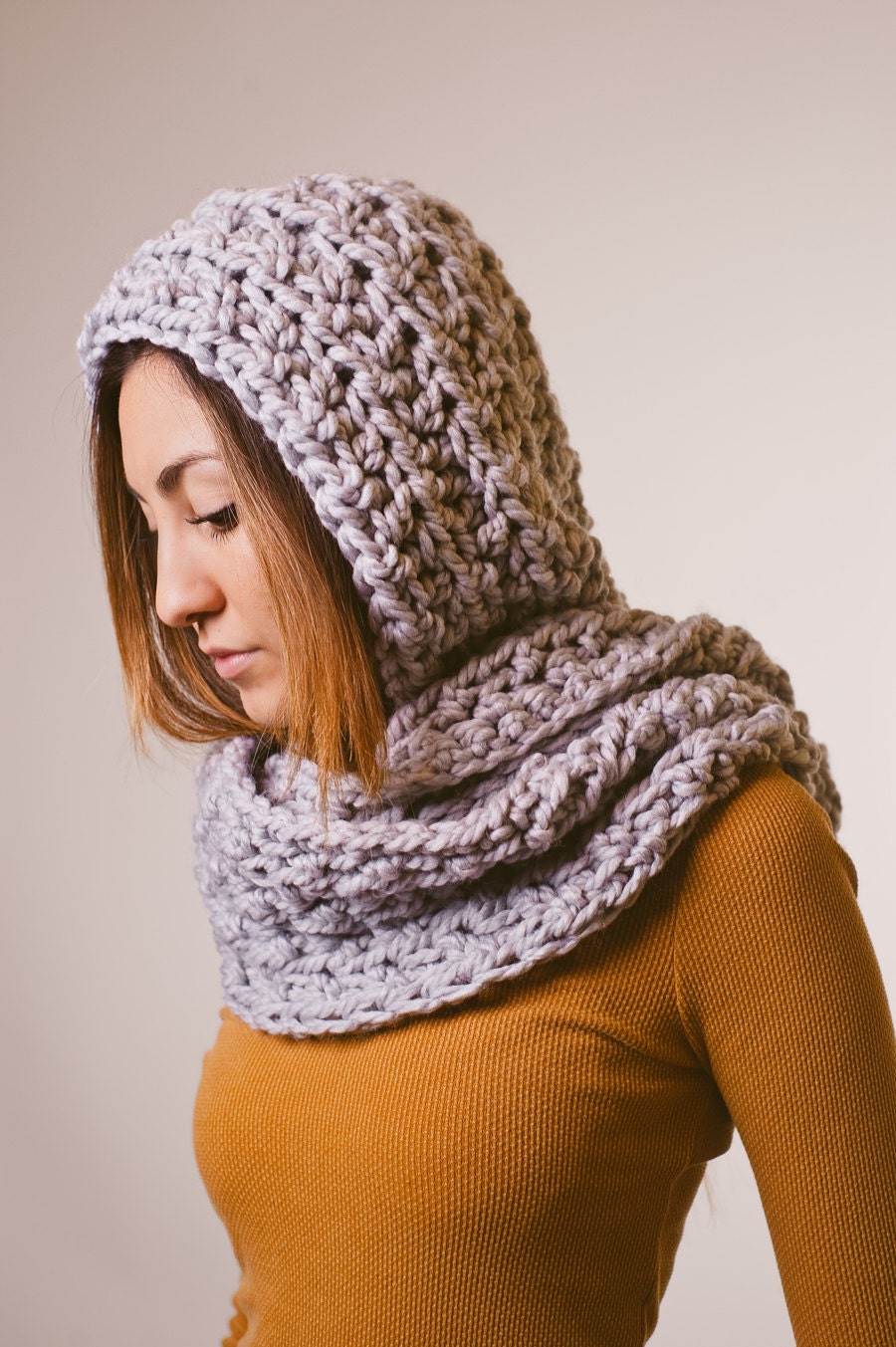Gray hooded scarf, chunky scarf, gray scarf, pewter, winter, fall, spring, scoodie, mothers day