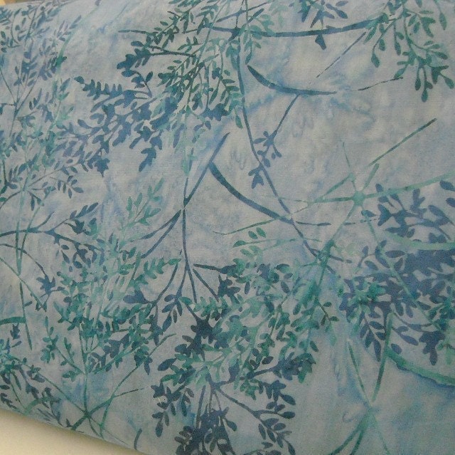 Batik Fabric from Bali - Mimosa Spray - Aquarius - 1 YD - FabricFascination