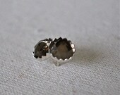 Smoky Quartz Silver Stud Earrings - Tulip Setting