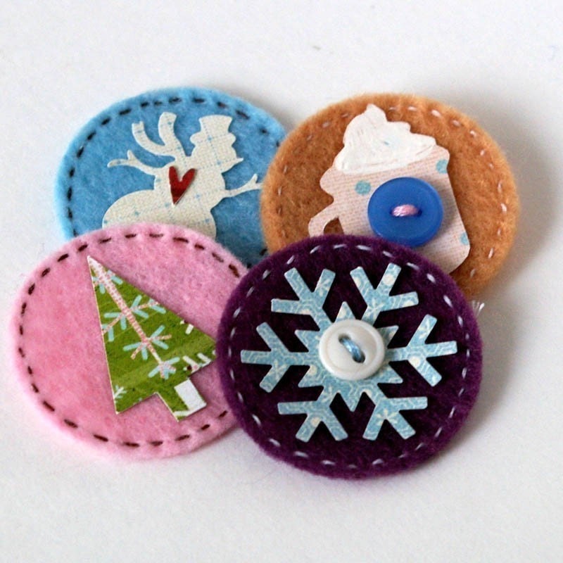 warm winter craft badges - set of 8