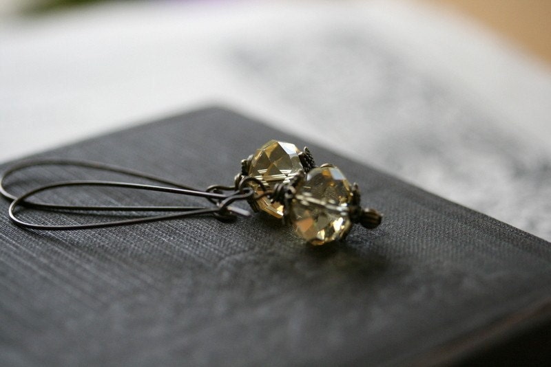 Crystal Earrings, Long Dangle Earrings, Yellow, Elegant, Simple Design - Elena