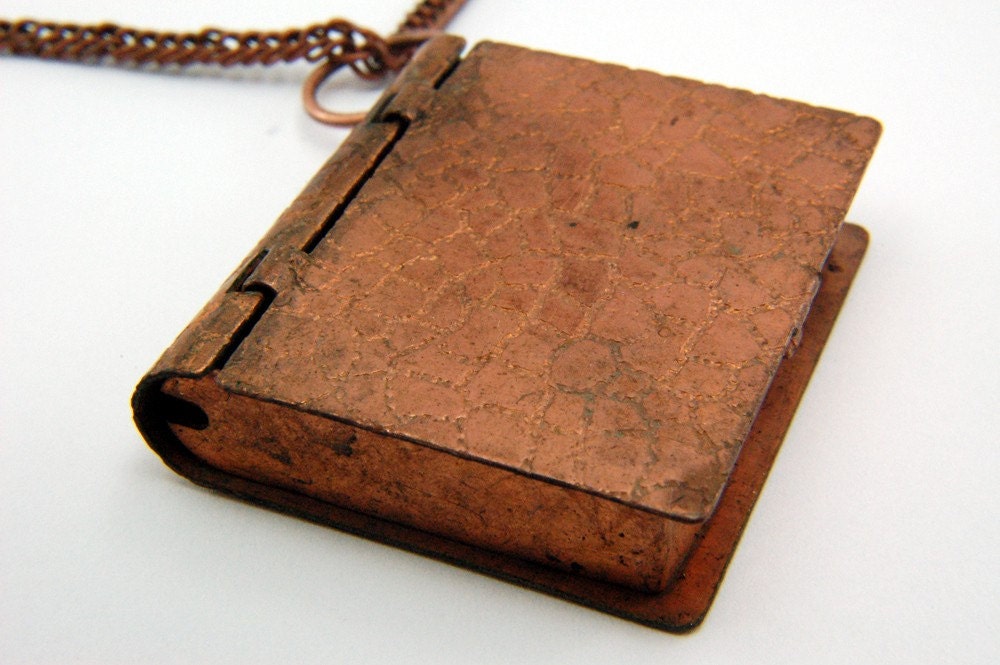 Copper Miniature Story Book Locket Pendant Necklace - Steampunk - by Gwen DELICIOUS Jewelry Design