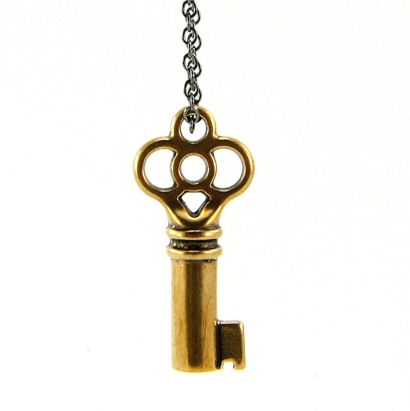 Small Key Necklace - Solid Bronze - The Clover Key Pendant - Gwen Delicious Jewelry Design