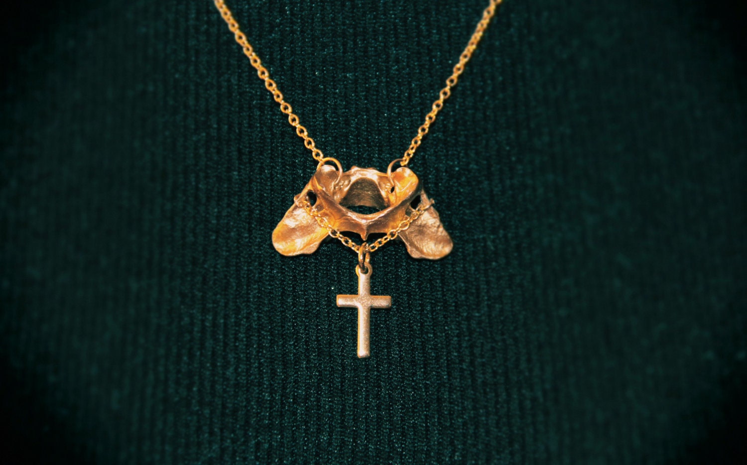 TAXIDERMY COUTURE Tiny Gold Fox Vertebrae Cross charm Necklace