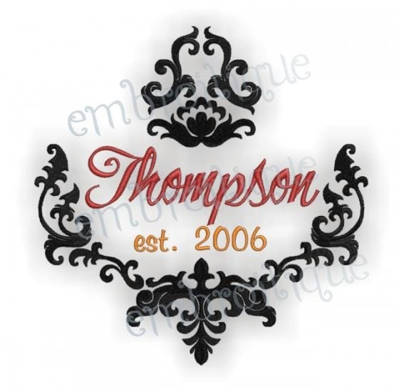 Thompson Damask Font Frame for Machine Embroidery Monogram Fonts - 5 sizes FF105 Thompson