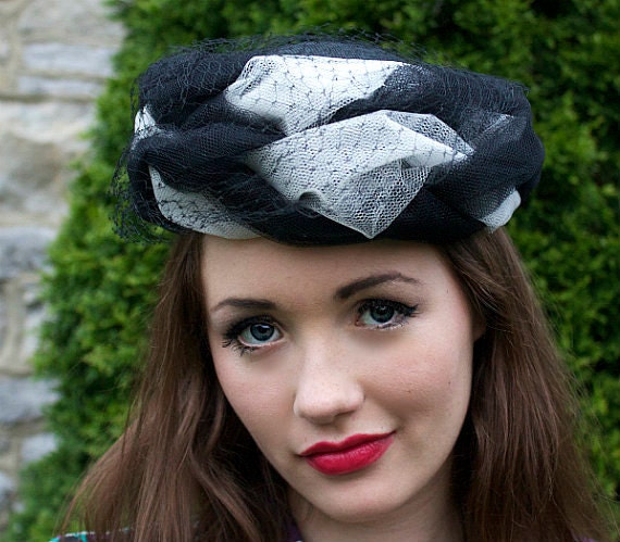 Vintage 1960s Hat Black and White Netting