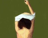 Undress . olive green giclee art print of painting