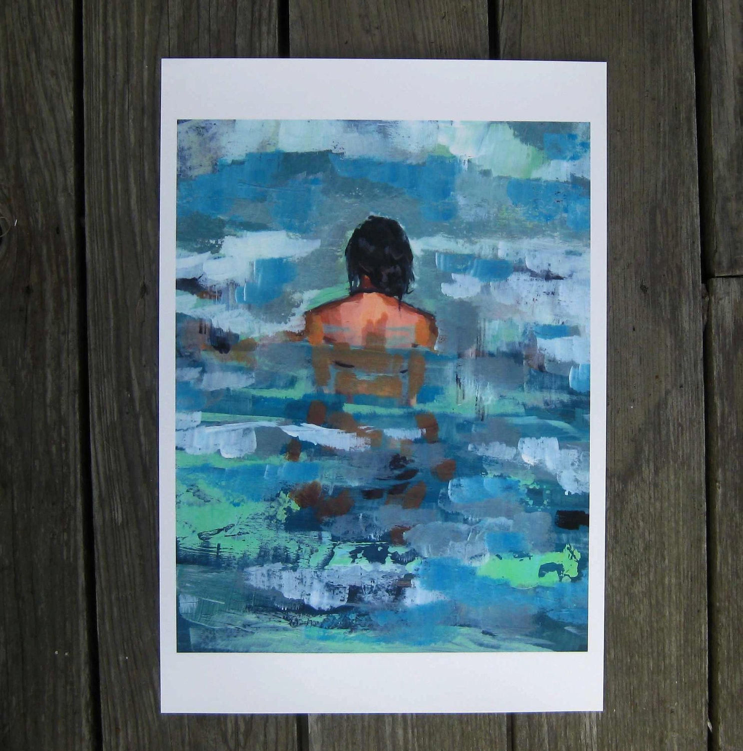 Undertow . large giclee art print poster from acrylic painting of woman in the sea