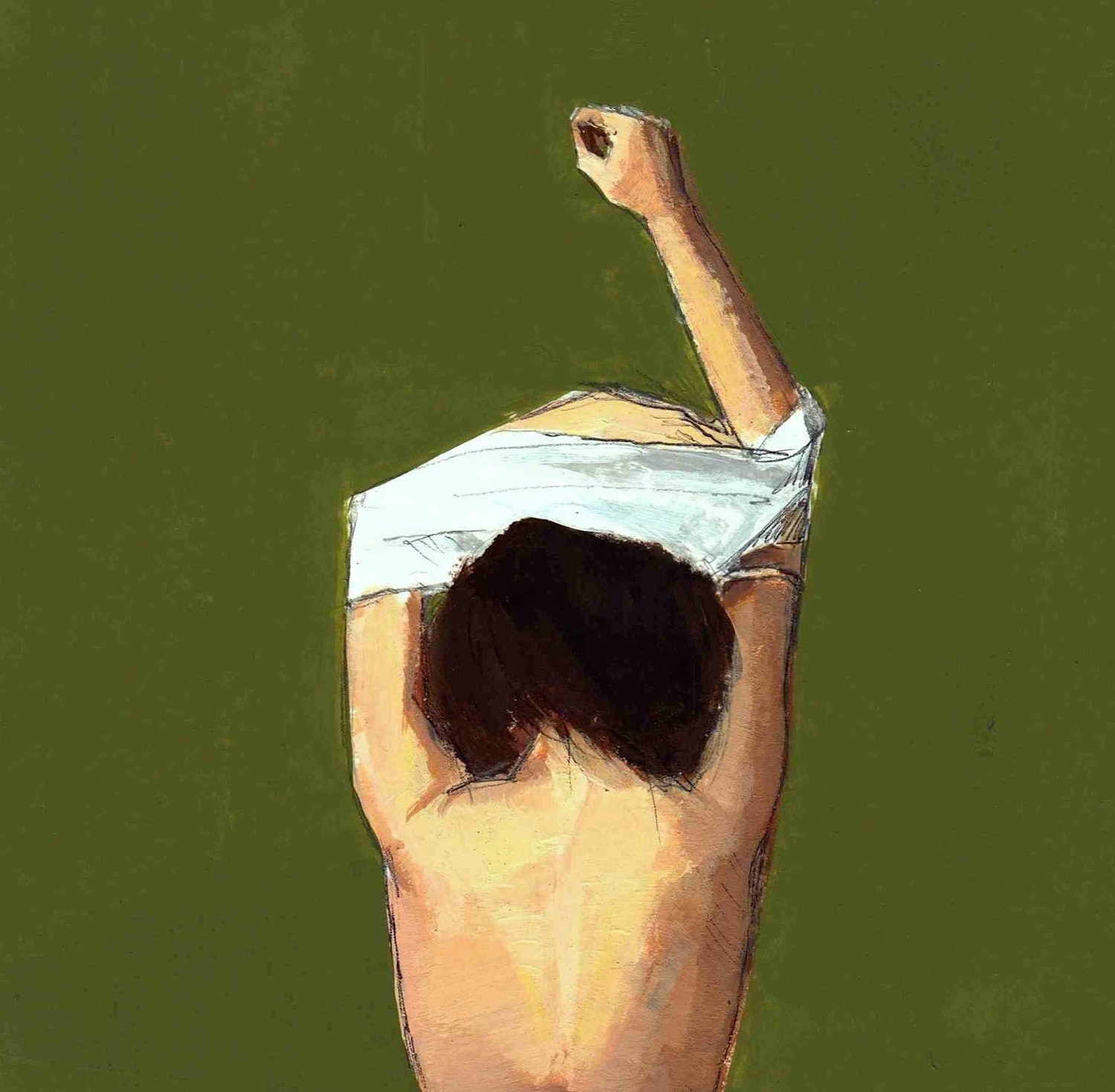 Undress . olive green giclee art print of painting