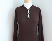 Vintage 1930s Chocolate Brown Crepe Rayon Buckle Dress/ AS IS