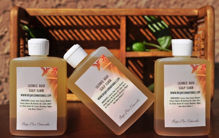 Natural Hair Serum-Licorice Root Scalp Elixir (4oz) Treatment for dry, itchy scalp, hair growth aid.