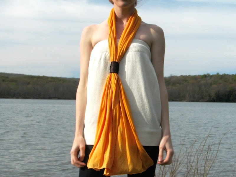 Scarf. Hand Dyed. Leather Ring.