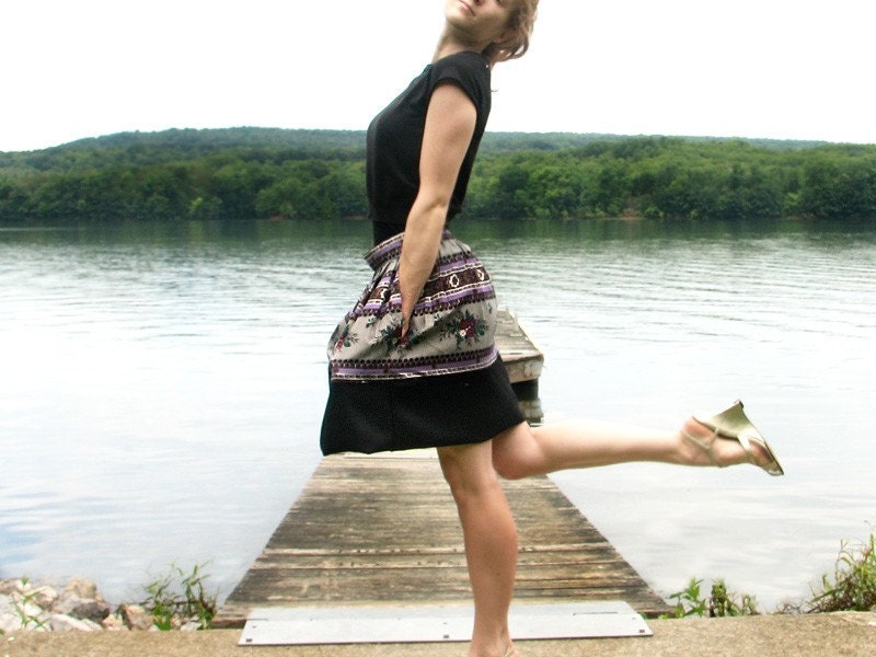 Vintage Pleat Skirt. Susan Hutton. Purple Grey and Black