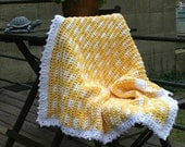 Crocheted Cotton Baby Blanket / Coverlet / Cafe Table Cover in Yellows and Whites