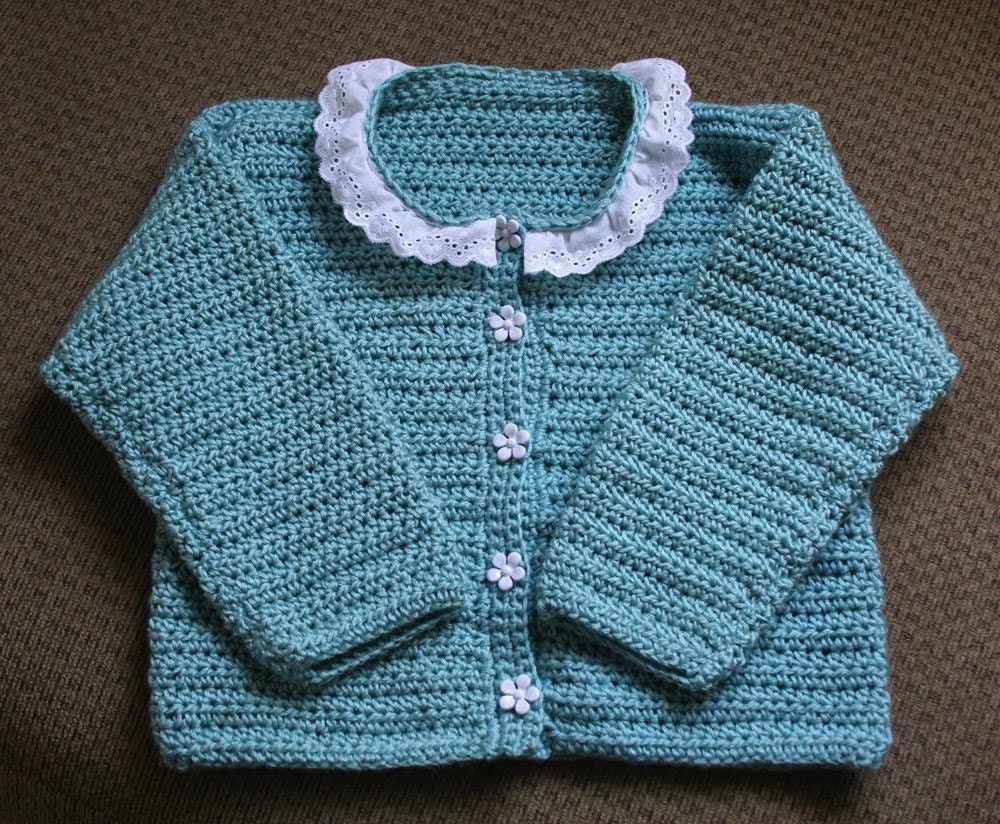 Crocheted Cardigan with Eyelet Trim - Size 2T - 3T