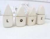A set of tiny rustic ceramic LOVE houses  Wedding decoration Miniature houses  Little houses  - elitett tbteam