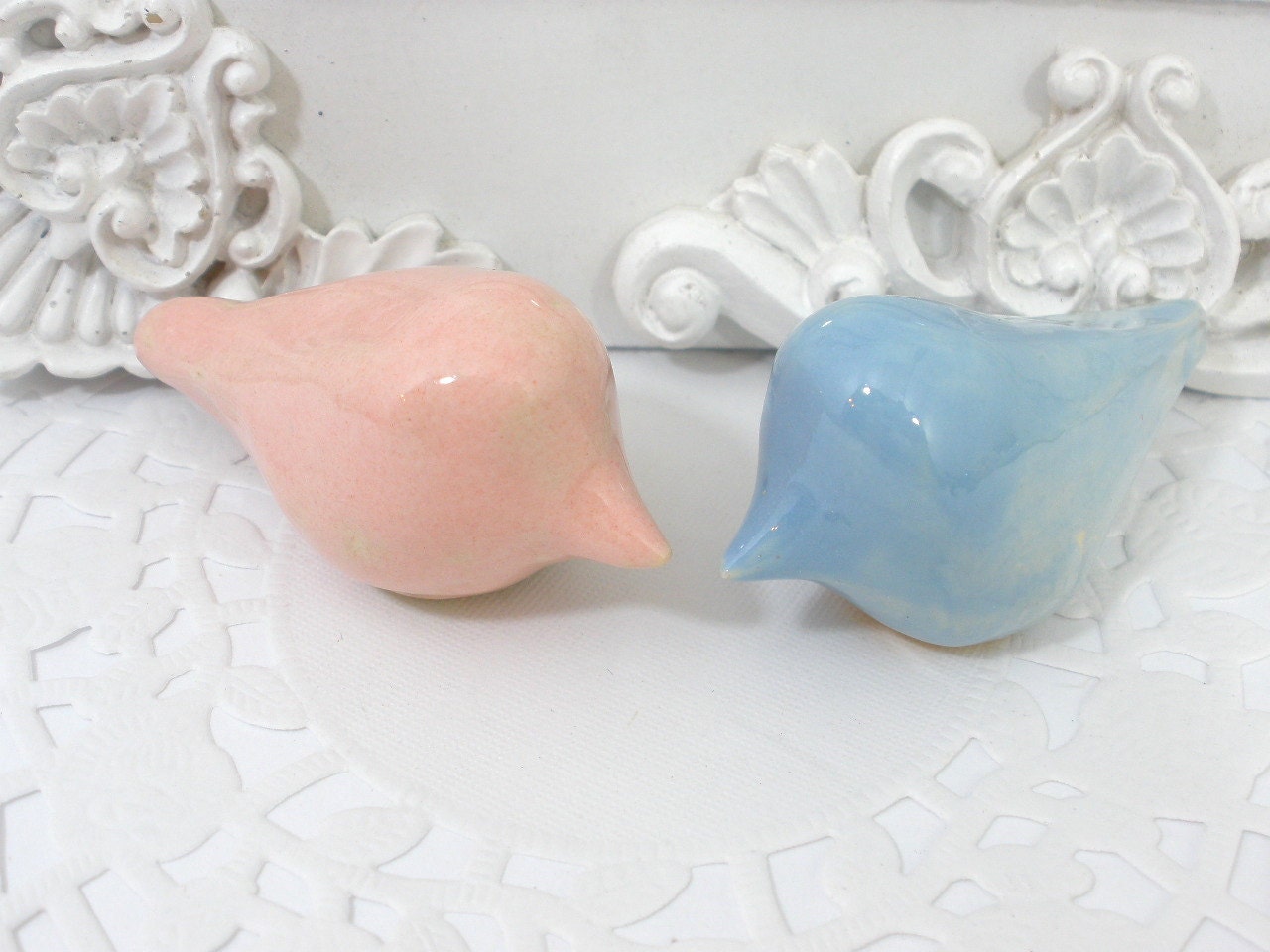 Love birds wedding cake topper A pair of  ceramic sculptured  love birds in a color of your choice Wedding cake topper Spring Pastel