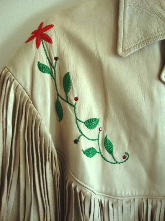 Vintage Leather Fringed Western Jacket With Embroidery And